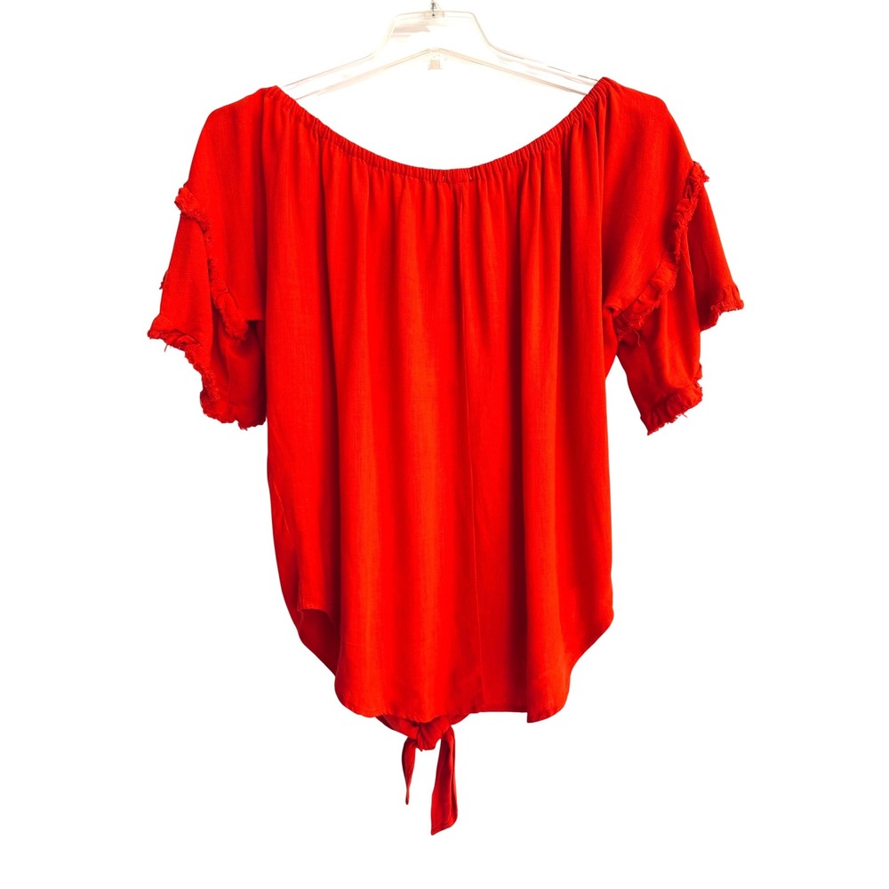 Umgee USA Red Linen Cotton Off Shoulder Ruffle Sleeve Tie Front Top XL - Picture 7 of 7